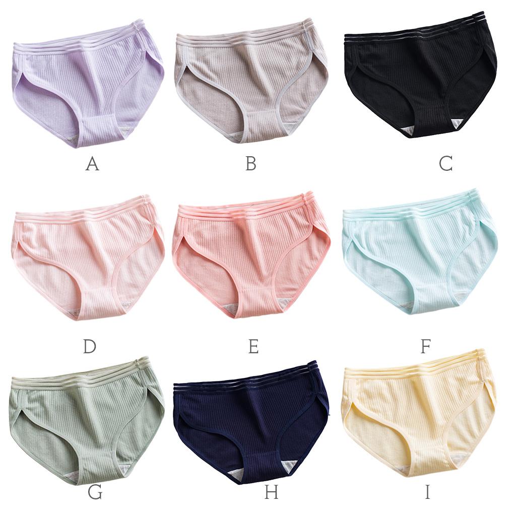 Cotton Women Brief Stripe Girl Underpant 3D Threaded Mid-waist Knicker Underwear