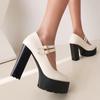 Q/Women's High Heel Single Shoes Spring New Waterproof Platform Thick Heel Shallow Top Shoes