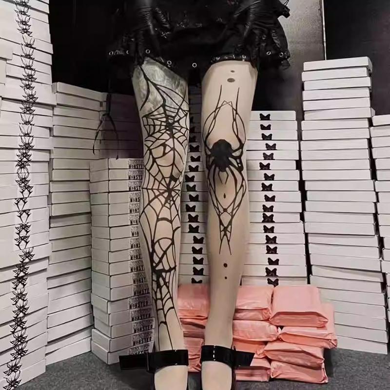 2024 Vintage Dark Gothic Fishnet Tights Stockings Women Alternative Sexy Spider Web Witch Pantyhose Y2K Girls Thin Socks