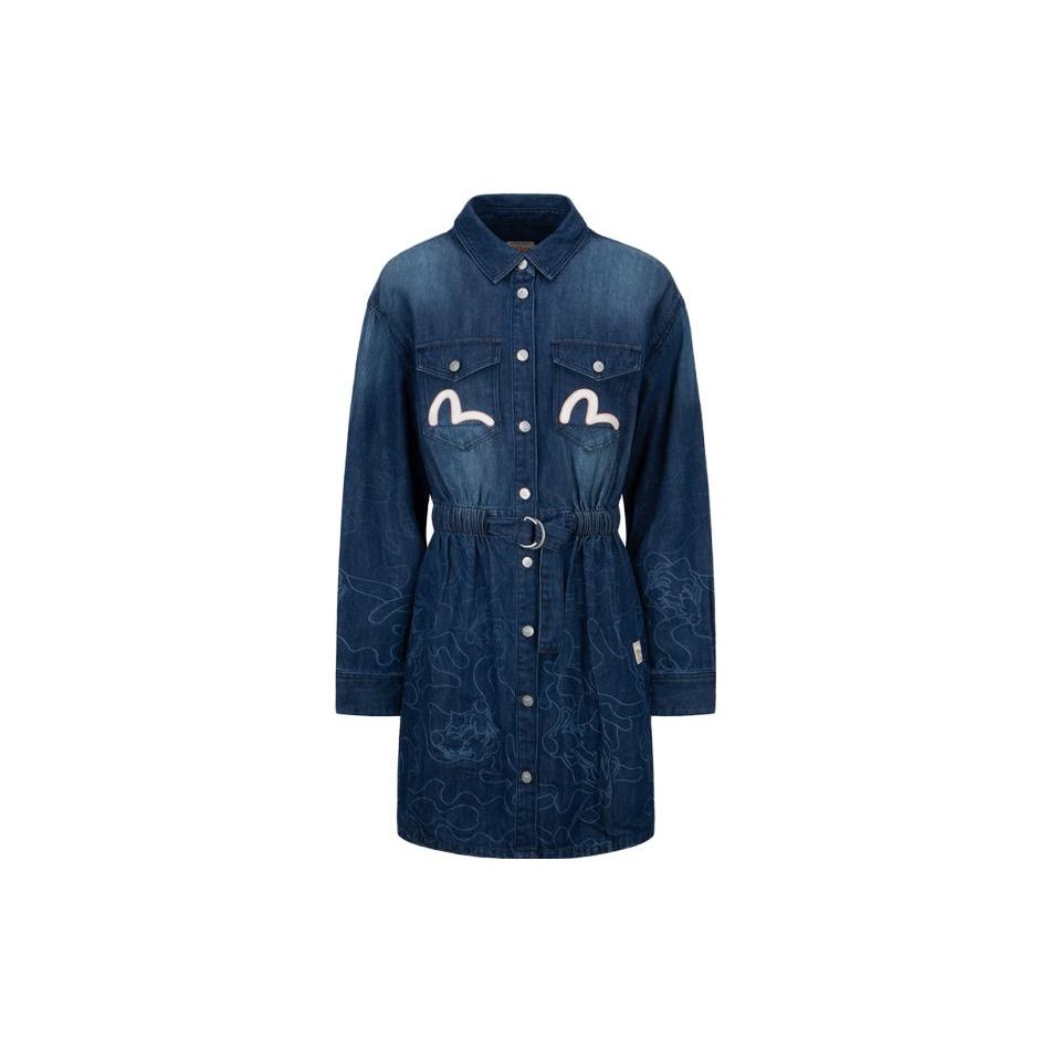 Evisu Платье с длинным рукавом из денима с лазерной печатью и градиентом Женское платье Джинсово-синий 2EAHTW1DR223FFDN