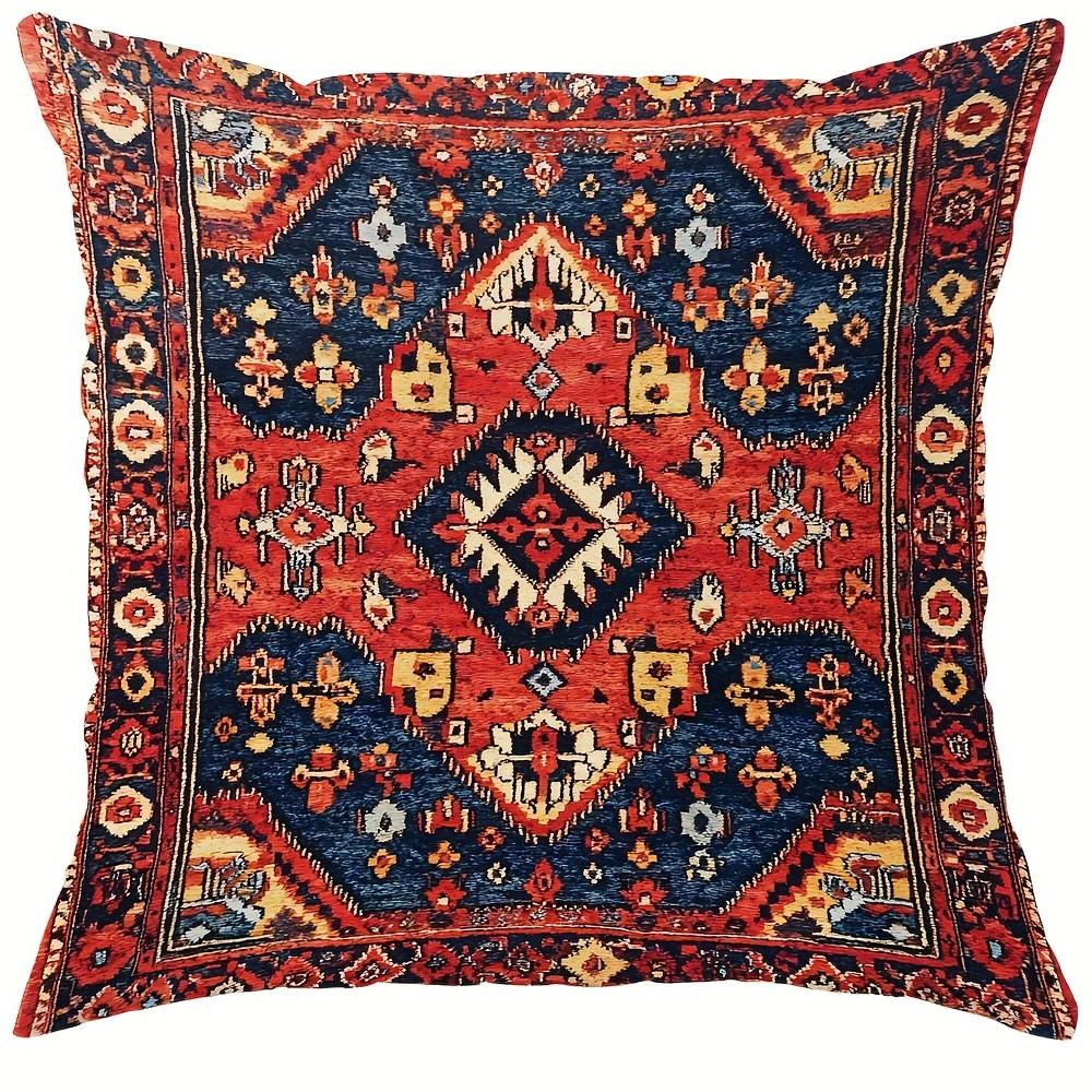 Exquisite Ethnic - Style Pillow Cover: Intricate Geometric Patterns In Vibrant Reds and Blues,Sofa Decoration Cushion Cover