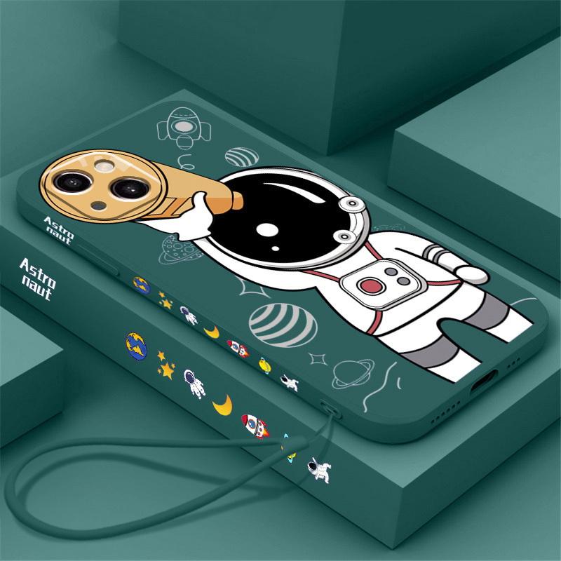 Для iPhone 16 Pro 15 14 Pro Max 13 12 Pro Max 12 11 XR XS 8 7 Astronaut Lanyard силиконовый мягкий чехол