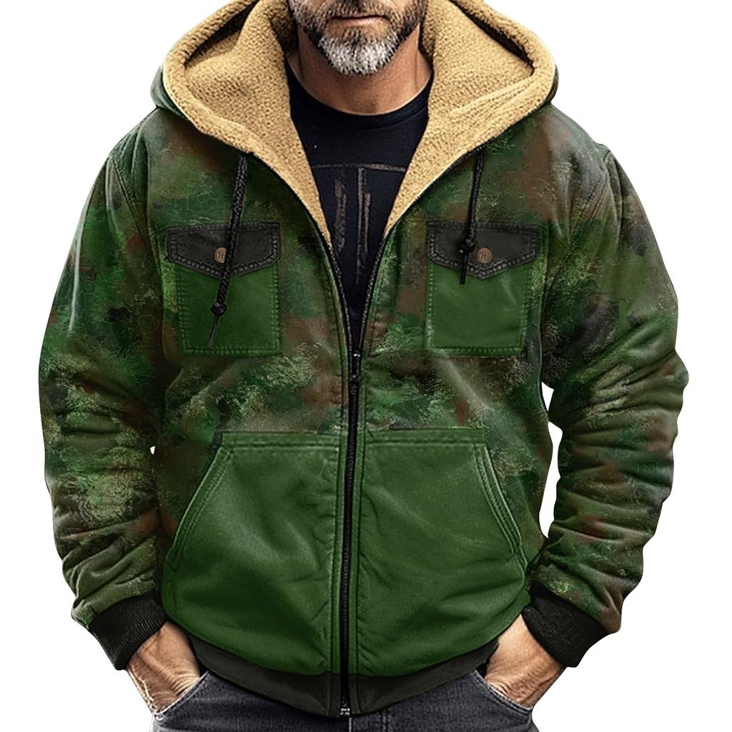 Men's Winter Camouflage Print Jacket Men's Casual Trend Zipper Hooded Jacket
