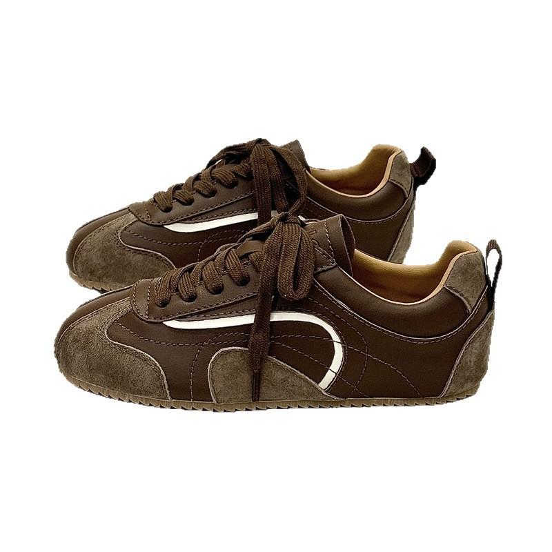 Ретро контрастная цветная вставка, немецкие тренировочные туфли на плоской подошве для женщин, новинка 2025 года, нишевая мода, универсальные повседневные спортивные туфли Forrest Gump