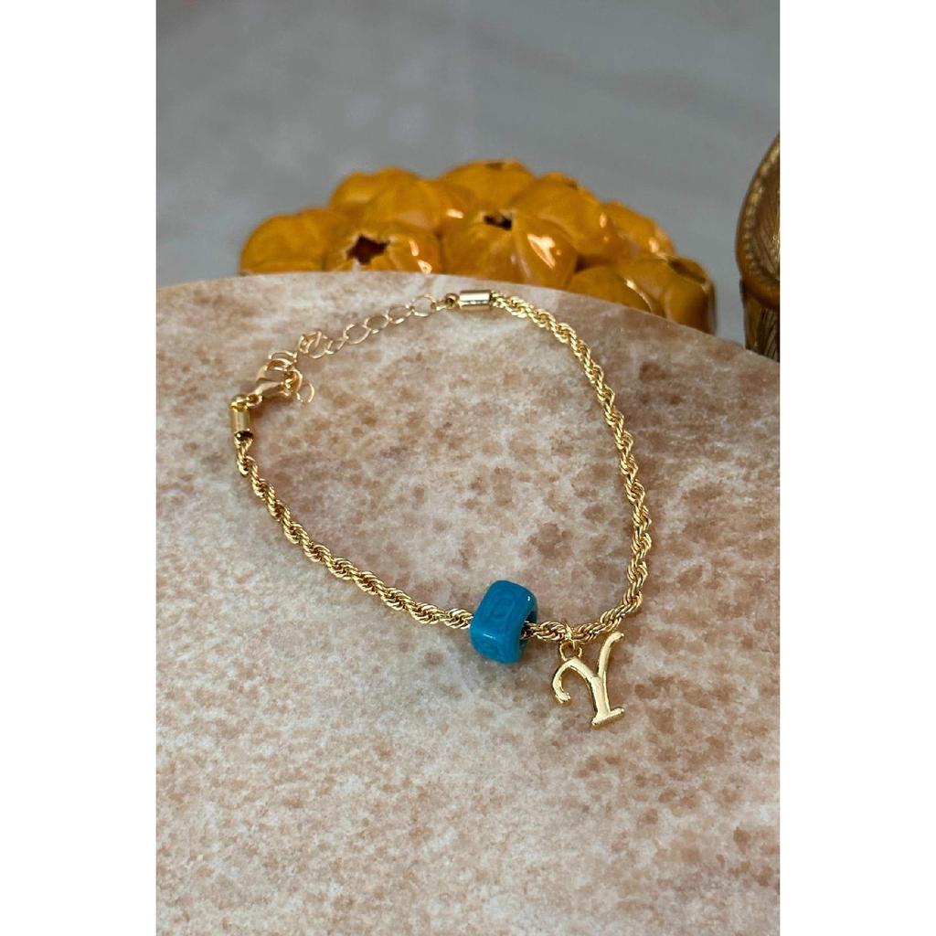 Персонализированный позолоченный браслет-цепочка из ностальгического стекла с буквами Y и бисером
