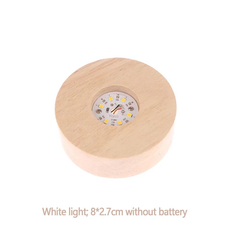 8/10cm Round Wooden LED Light Battery Operated Dispaly Base Stand Holder able Night Lamp Base Crystal Glass Resin Art Ornaments