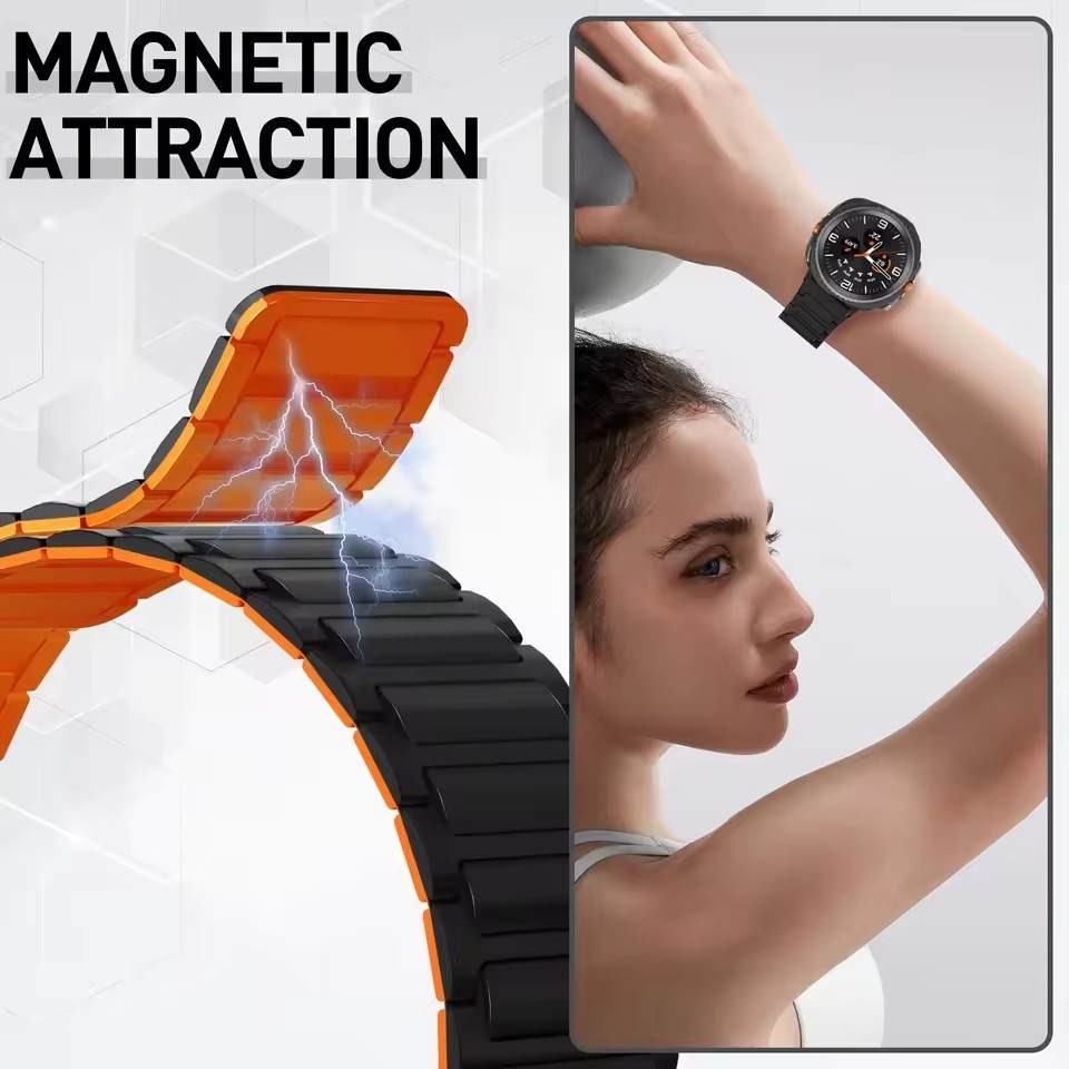 Мягкий силиконовый магнитный ремешок без зазоров для Samsung Galaxy Watch 8 Classic 46 мм, спортивный ремешок для Galaxy 7/6/5/4 40 мм 44 мм 45 мм 47 мм 43 мм с изогнутыми концами.