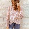 Autumn New Floral Chiffon Shirt Women's Loose V-neck Long Sleeve Casual Top