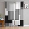 Black Grey Patchwork Abstract Art Sheer Curtains for Living Room Decoration Window Curtains Kitchen Tulle Voile Organza Curtains