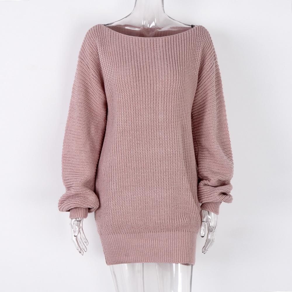 Women's Off-shoulder Sweater Dress Long Sleeve Knitted Pullover Jumper for Autumn Winter