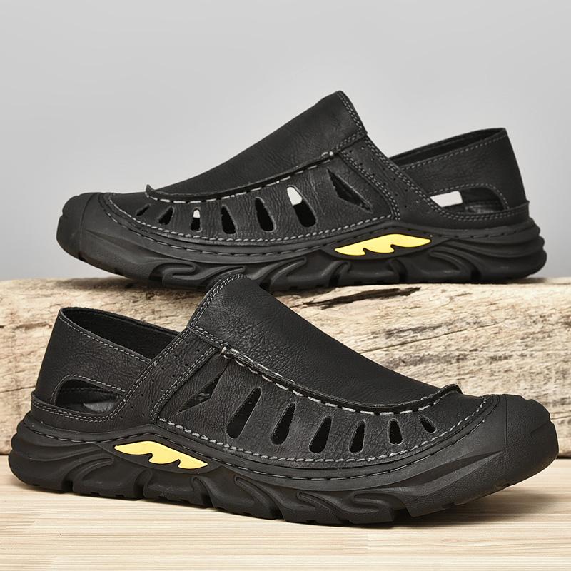 Новые мужские ретро-сандалии, пляжная обувь, походная обувь для активного отдыха, мужская модная повседневная обувь, летняя обувь с выемками на толстой подошве