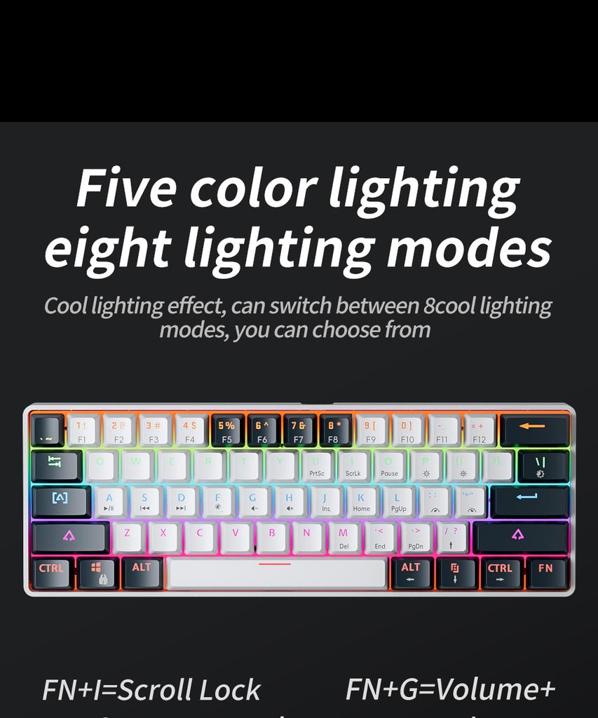 Механическая клавиатура MK61 USB Gaming с красным переключателем и RGB-подсветкой, с возможностью горячей замены, 61 клавиша, проводная, съемный кабель