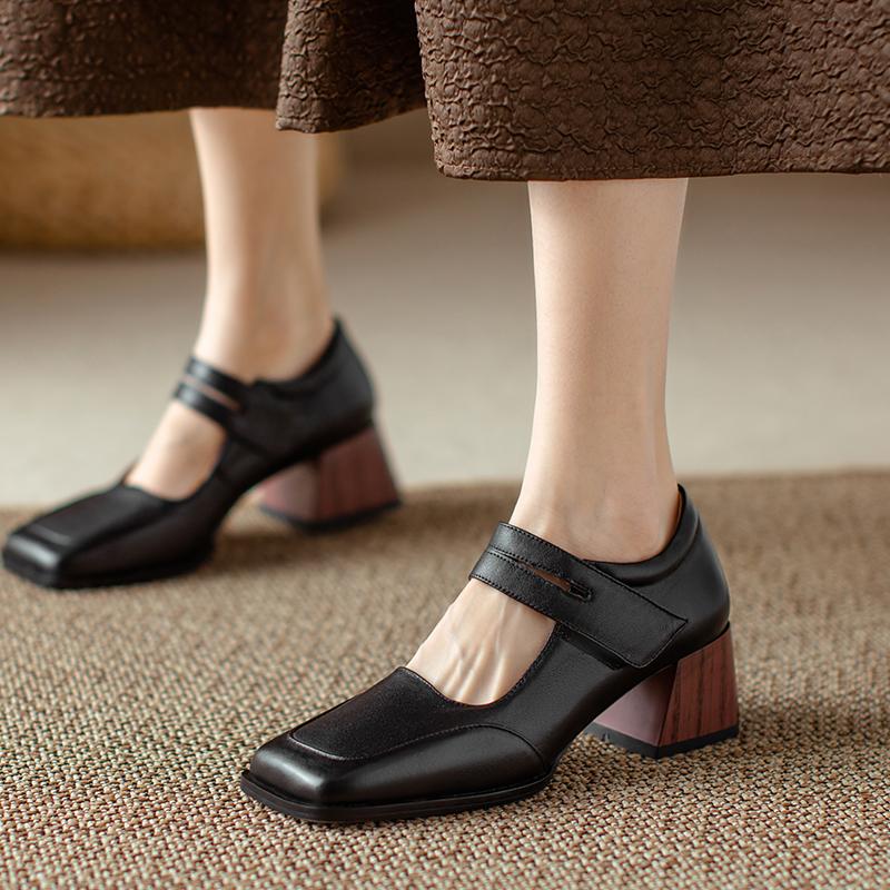 Мода 2025 Новые Ретро Туфли из Натуральной Кожи Женские Туфли-лодочки на Высоком Каблуке Мэри Джейн Туфли на Платформе Весна Лето Женские Вечерние Туфли Каблуки