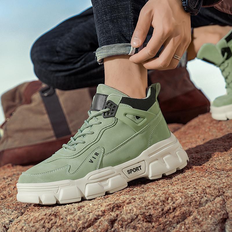 Trend Men's Autumn Mountaineering New Motorcycle Boots Outdoor Thick Soled Wear-resistant Lace Up Work Casual Sneakers Shoes