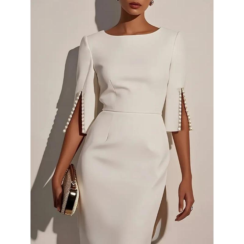 YYFS Women's Fashion Summer Spring Solid Color Print 1/2 Sleeves O-Neck High Waist Casual Dresses