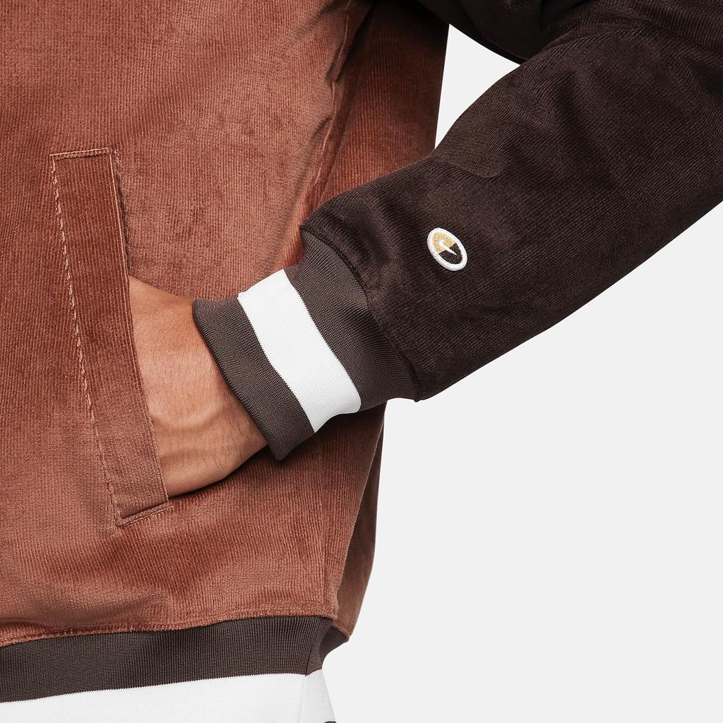 Nike Sportswear Letter Embroidery Color Block Corduroy Vintage American College Style Jacket Men Jacket Brown FQ6159-256