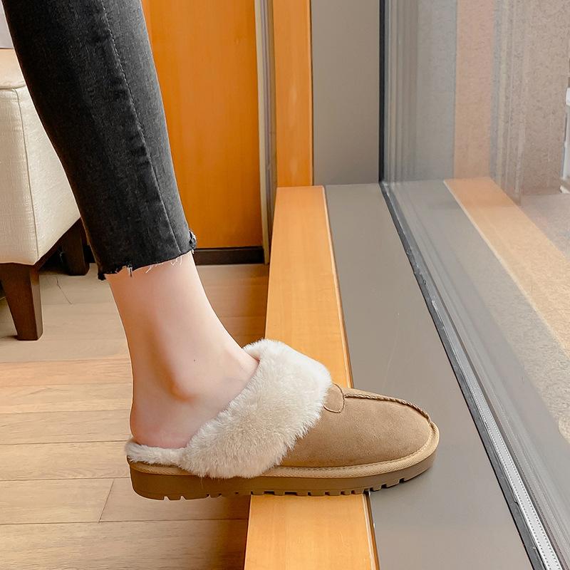 Weiwei girl 2913-1 плюшевые пушистые тапочки на толстой подошве женские кожаные зимние сапоги одна педаль снаружи хлопковая обувь женская