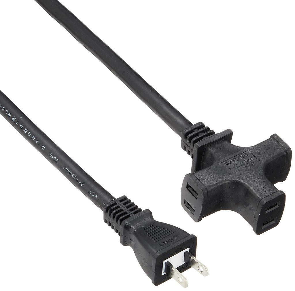 NICOH Soft Extension Cord, 10m, 15A, 3 Outlets, Up to 1500W Total, Black, NCT-1510BK, with Tracking-Resistant Cover