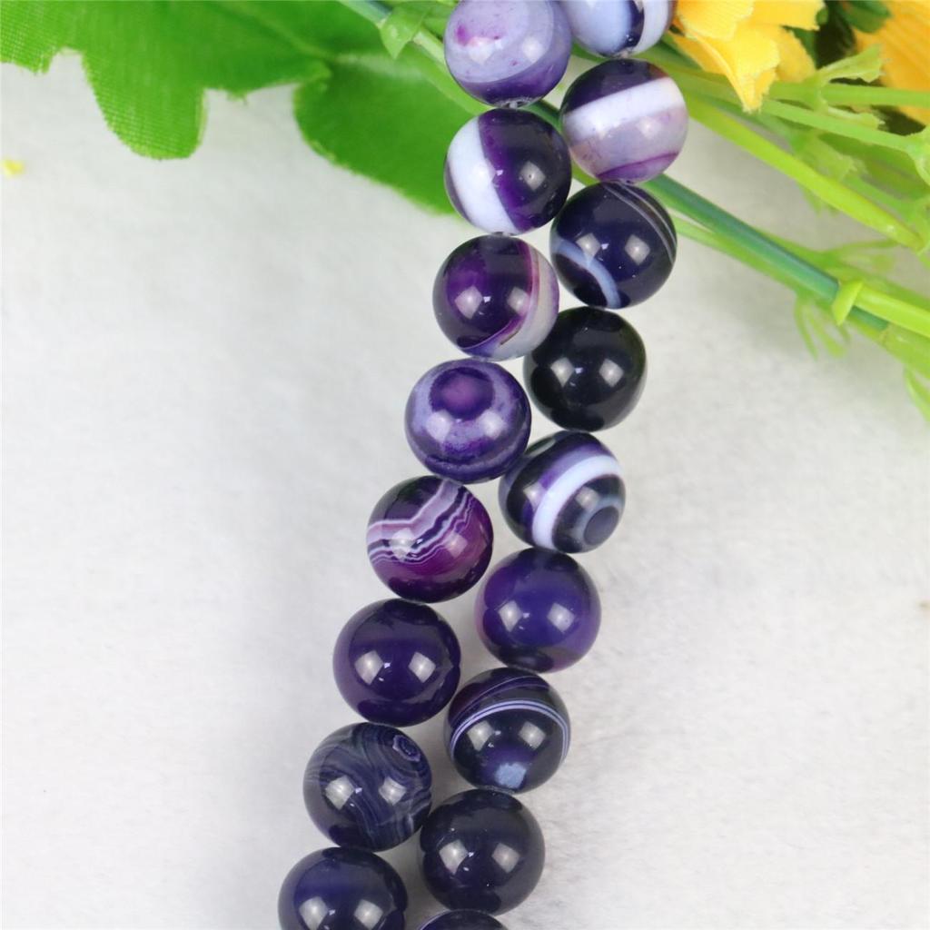 10mm Round Purple Stripe Agates Onyx Loose Beads Women Girls for Jewelry Making Design DIY Parts Accessories Natural Stone