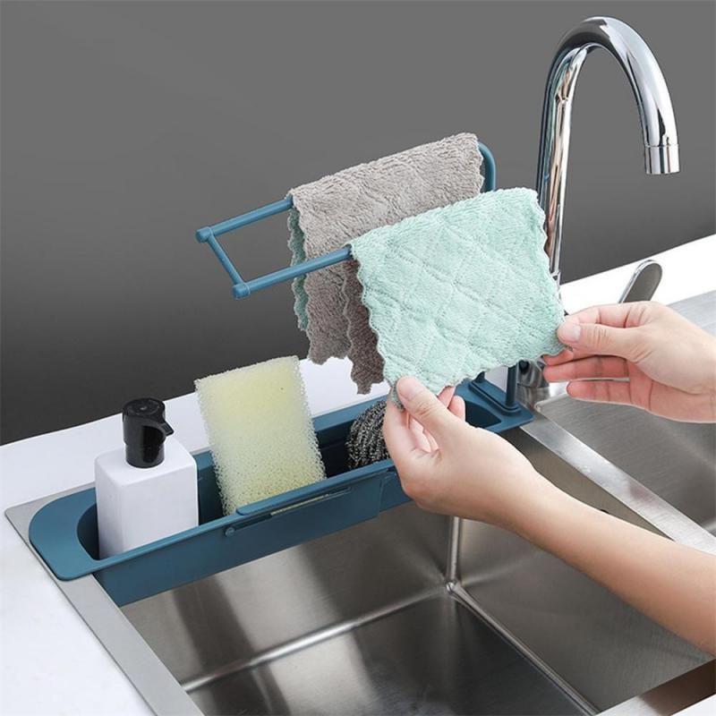 Versatile Telescopic Sink Rack Holder With Extendable Storage For Soap Sponge Towel
