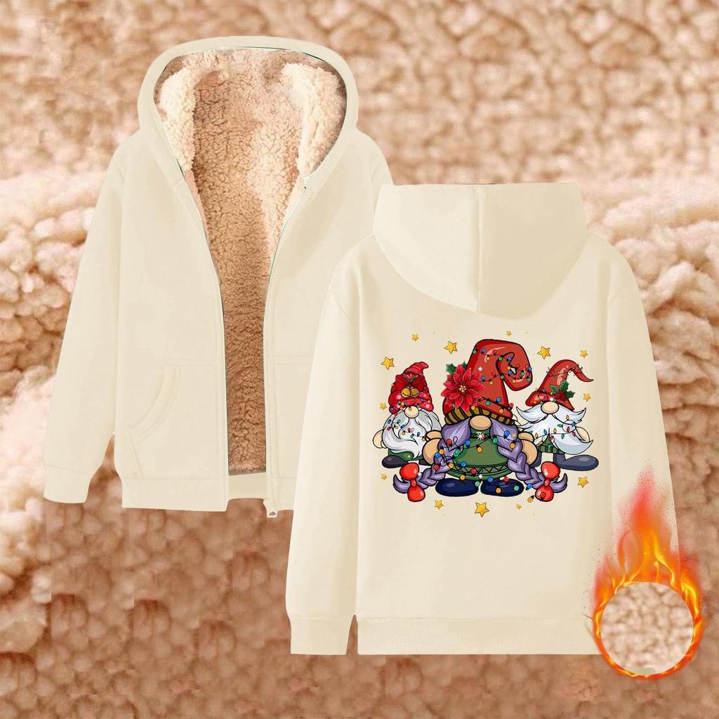 Женская плюшевая и толстая теплая свободная куртка-кардиган с капюшоном и принтом