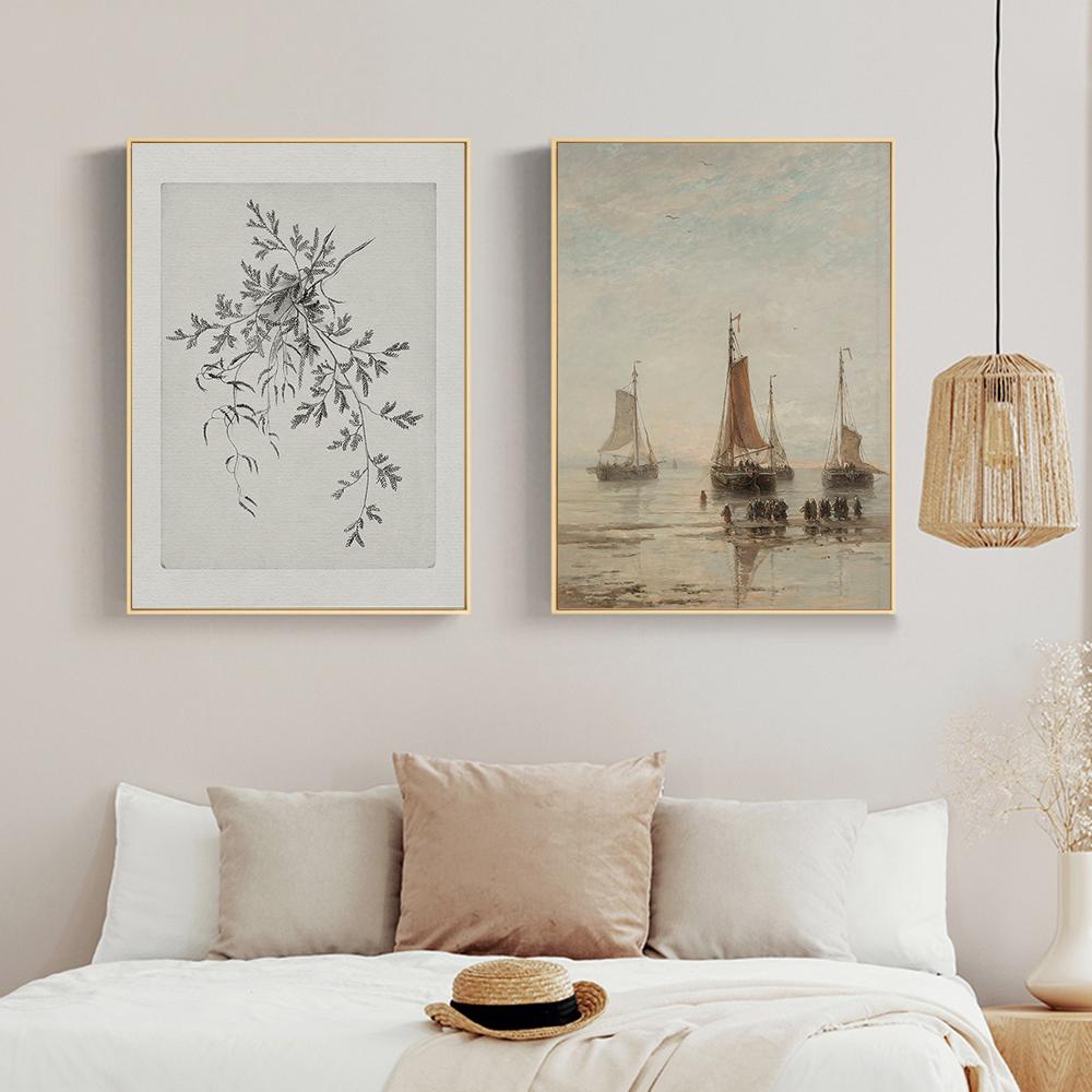 Винтажная нейтральная галерея, настенное искусство, античный постер и принты, Ретро французская картина на холсте, скандинавские настенные панно, украшение для дома