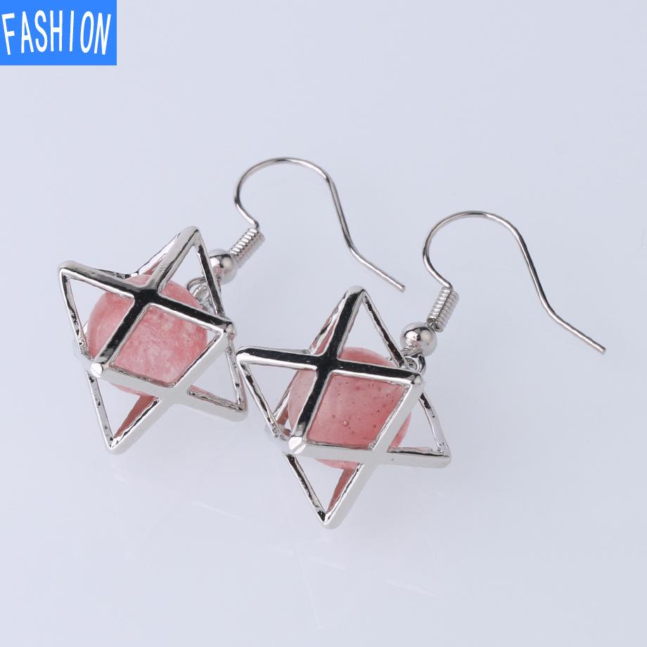Серьги Melcaba Jewelry полые шестиконечные звезды клетка натуральный кристалл преувеличенные серьги женские серьги