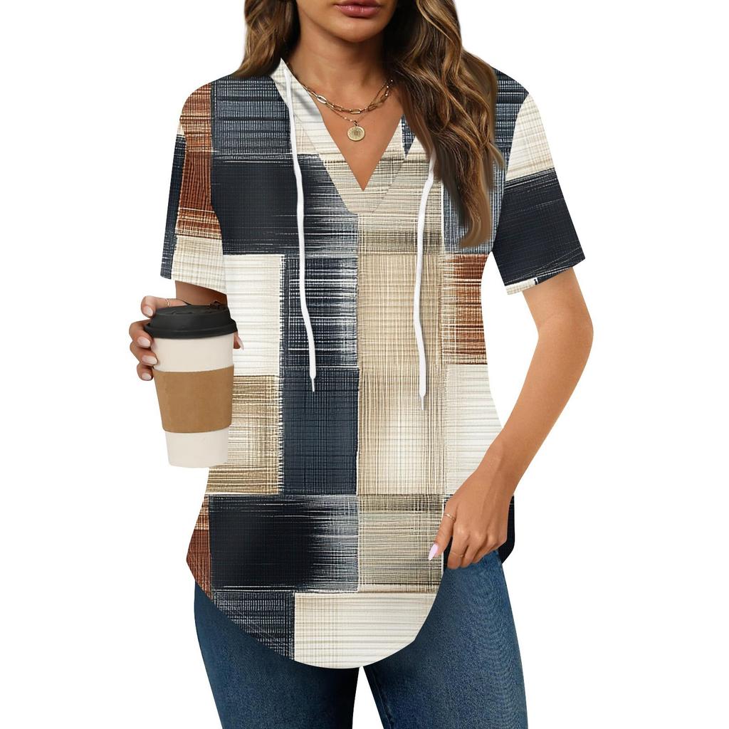 Женские летние футболки с V-образным вырезом, толстовки с коротким рукавом, туники, повседневные свободные туники, толстовки