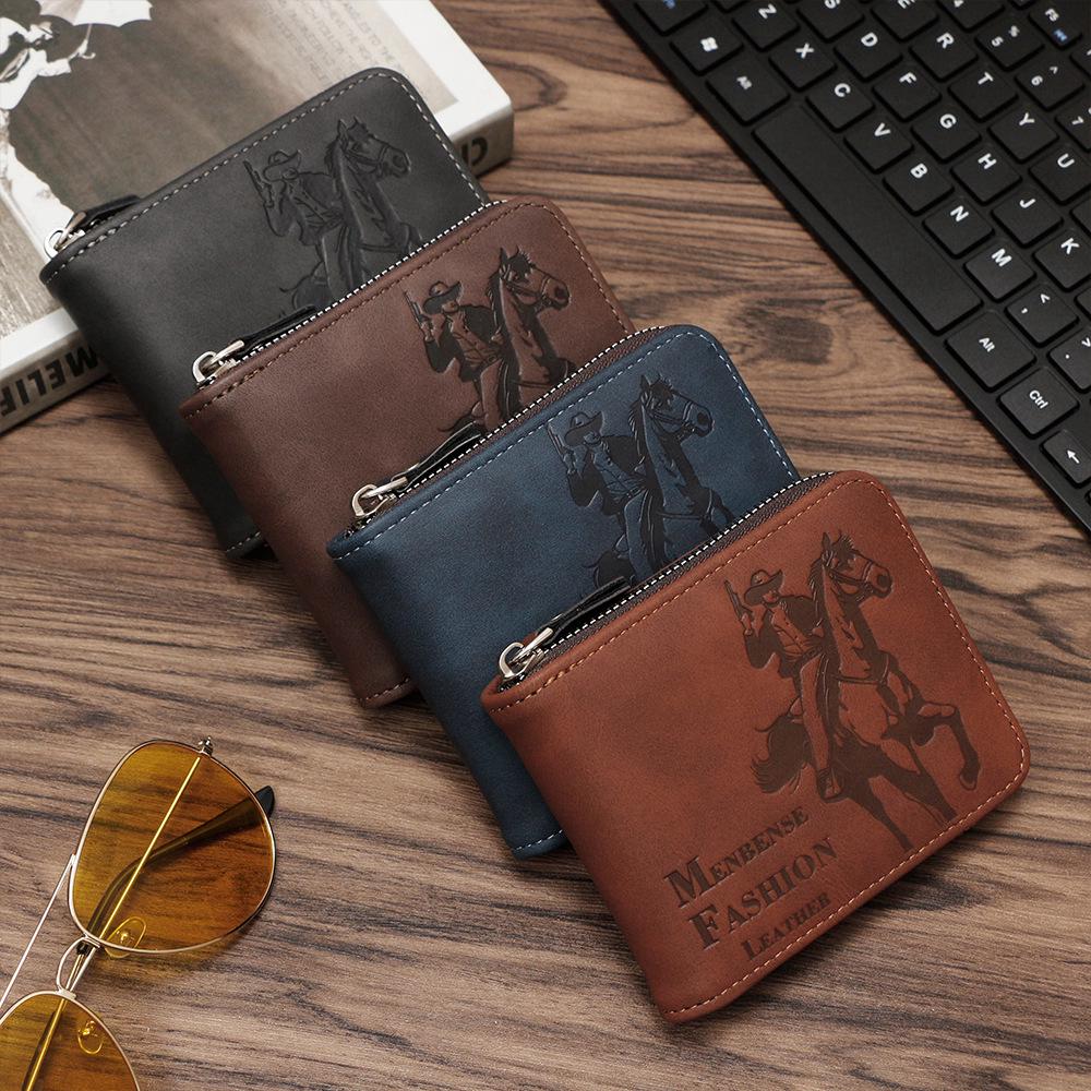 Мужской короткий кошелек-трифолд Cross-Border Trend Hunter с большим отделением для монет
