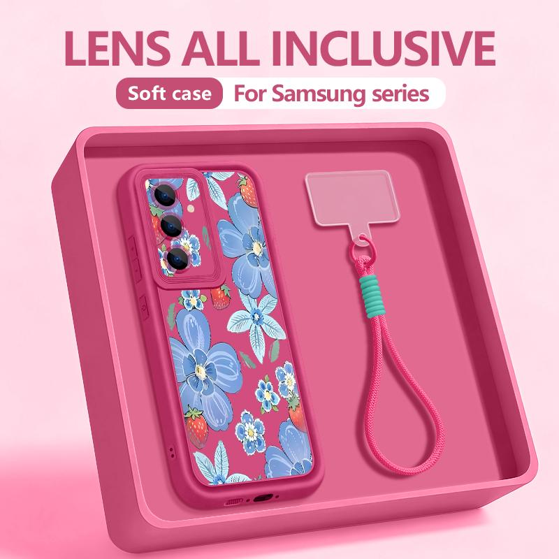 Розовый Мультяшный Цветочный Чехол с Ручным Ремешком для Samsung S26 S25 Ultra S24 FE S23 Plus S22 S21 A15 A16 A17 A35 A36 A37 A54 A55 A56 A57 5G Бампер