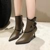 Fashion Women's Shoes 2024 High Quality Side Zipper Women's Boots Fashion Belt Buckle Office and Career Sexy Pointed Toe Ankle Boots