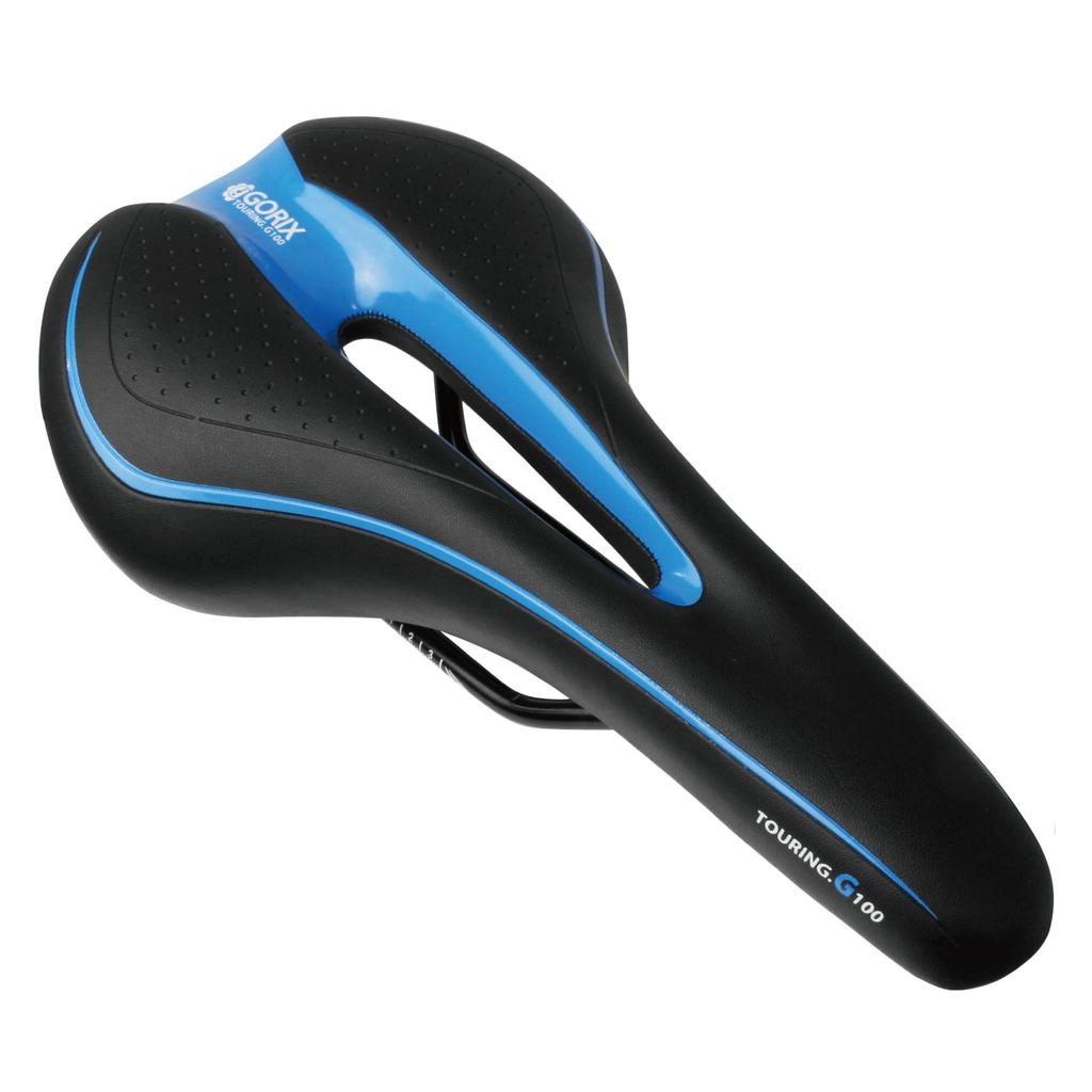 GORIX Bicycle Memory Foam Saddle [Thick Cushion, Soft Type] Compatible with Road Bikes, Mountain Bikes, and More, GX-C19, Black X Blue
