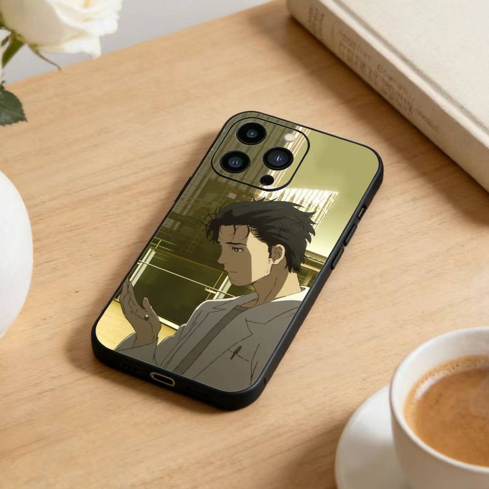 Чехол для телефона T-Rintaro Okabe STEINS DATE Для iPhone 17, 16, 15, 14, 13, 12 Plus, Max Мягкий Силиконовый Черный Чехол