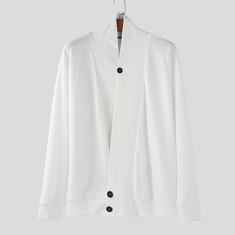 INCERUN Oversized Men V Neck Long Sleeve Front Cross Buttons Rib Casual Loose Cardigan