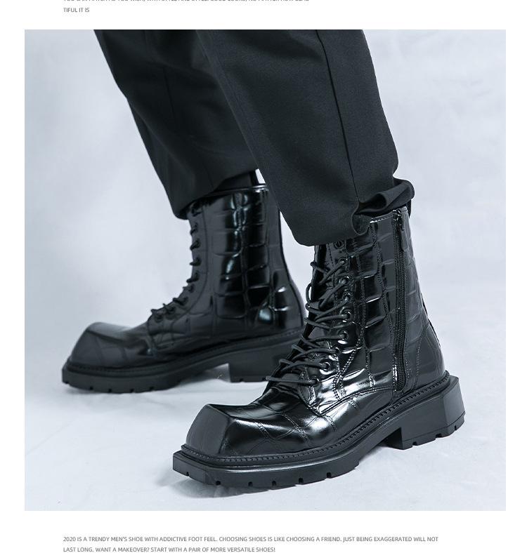 Мужские кожаные ботильоны большого размера с квадратным носком - Британский стиль, формальная и повседневная обувь с высоким верхом