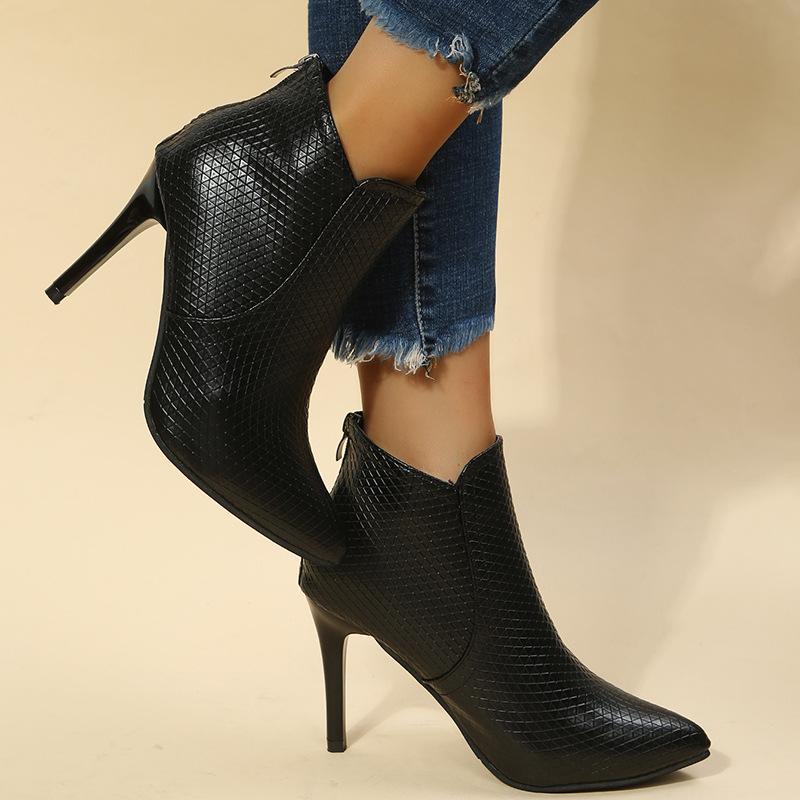 Sexy Women Boots Ankle PU Leather Zipper Booties High Heels Autumn Shoes Black Winter Boots Zapatos De Mujer Pointed Toe Botas