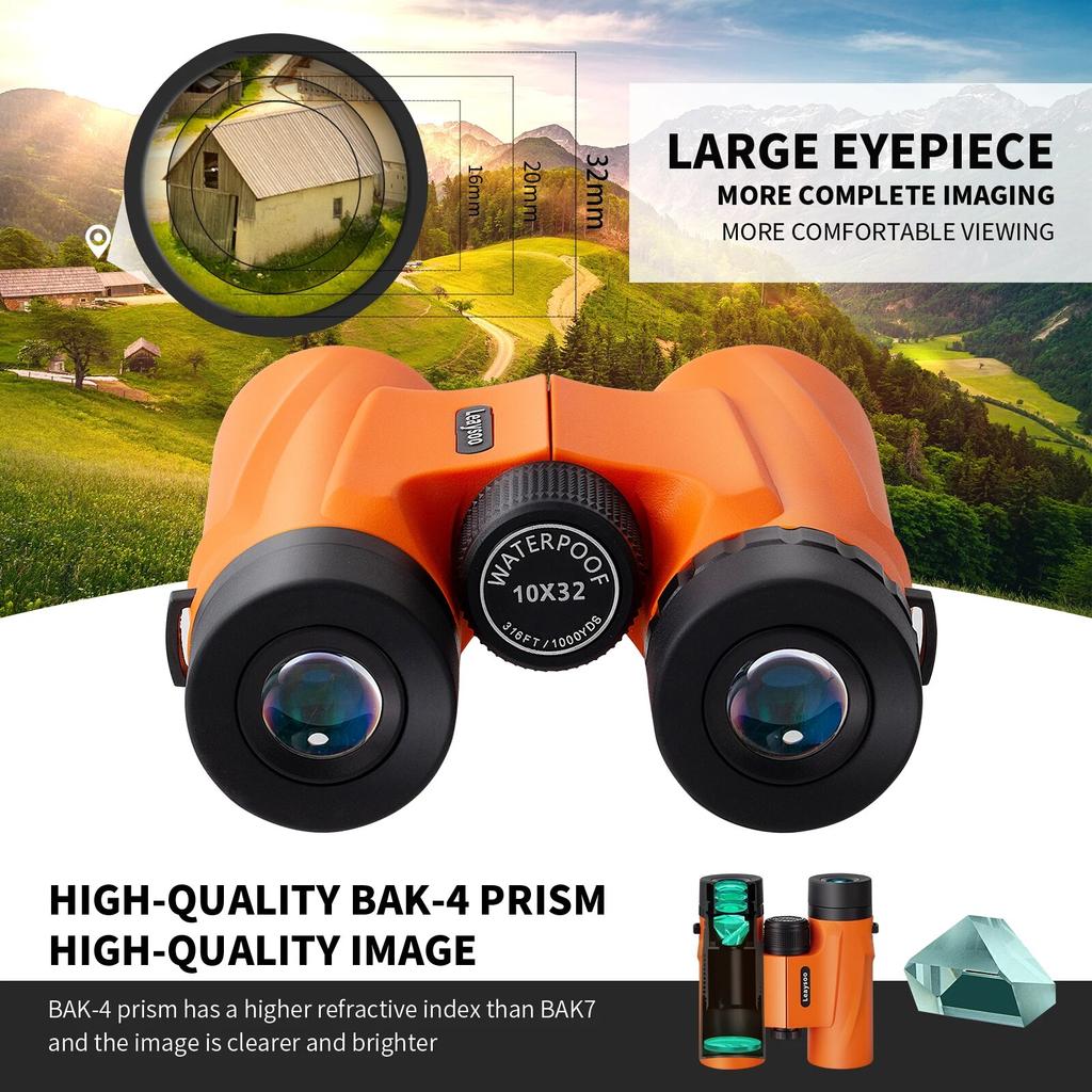 Leaysoo 10X32 Compact Binoculars for Adults and Kids,High Powered Small Binoculars, BAK-4 FMC Clear Low Light Vison Waterproof B