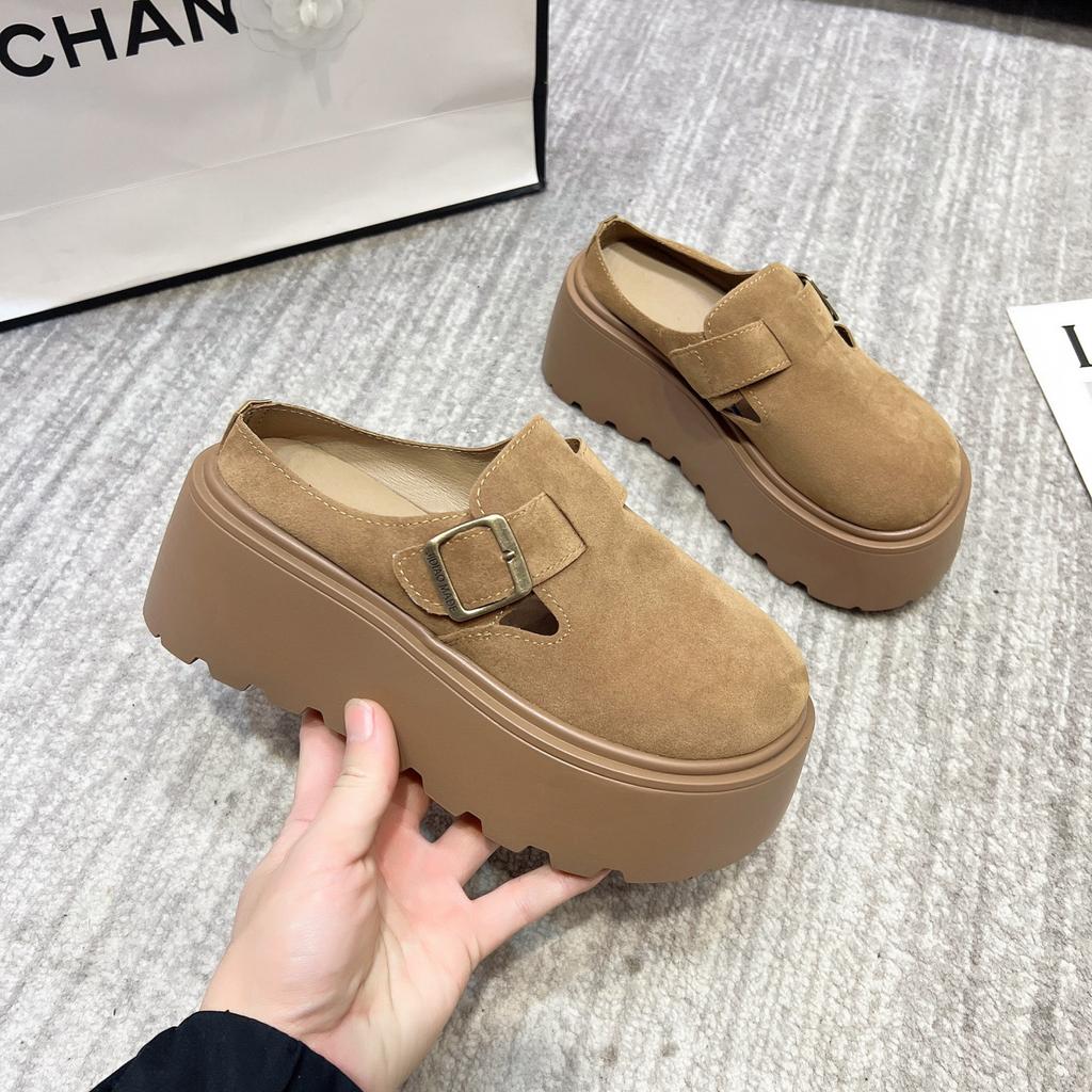 Height-increasing Platform Bag Head Half Slippers Women's Outer Wear 2025 New Spring Small Man One-pedal Birkenmuller Shoes