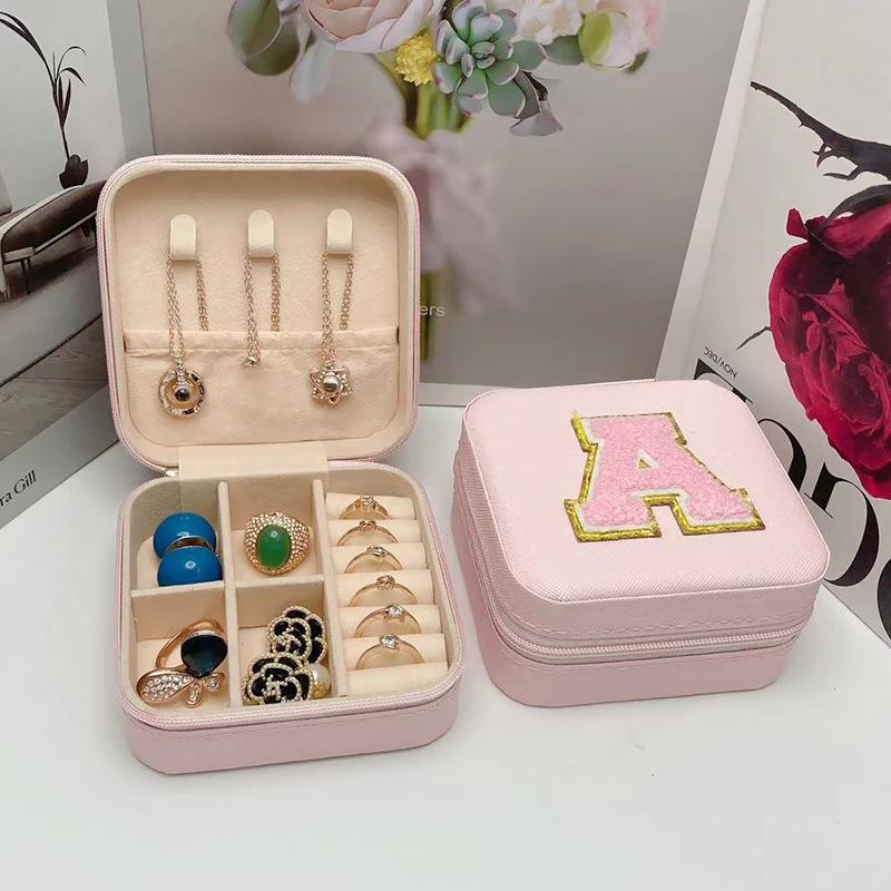 Mini Jewelry Storage Box Bridesmaid Gift Ideas Travel Jewelry Case Initial Letter with Name Birthday Party Box Mother's Day Gift