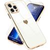 Case For iPhone 13 Pro (6.1") White Set of 2 Tempered Glass Galvanized Gold Luxury TPU Heart Pattern Anti-Scratch Love-Cute