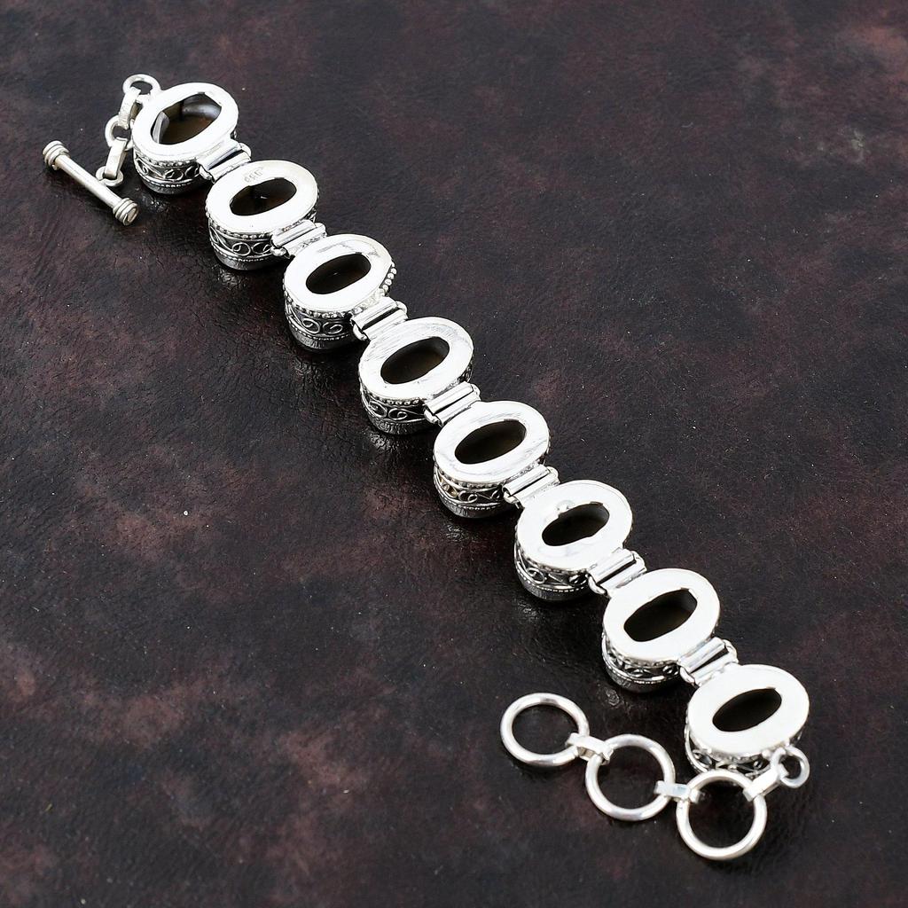 Браслет из ракушки морского ушка Ювелирные изделия ручной работы из драгоценных камней Браслет из стерлингового серебра 925 пробы Регулируемый браслет-цепочка Подарок для мамы Изящный винтажный браслет