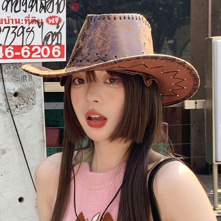 Ковбойская шляпа Western, женская летняя солнцезащитная шляпа, винтажная, с большим карнизом, пляжная, морская, Spice Girls, дорожная