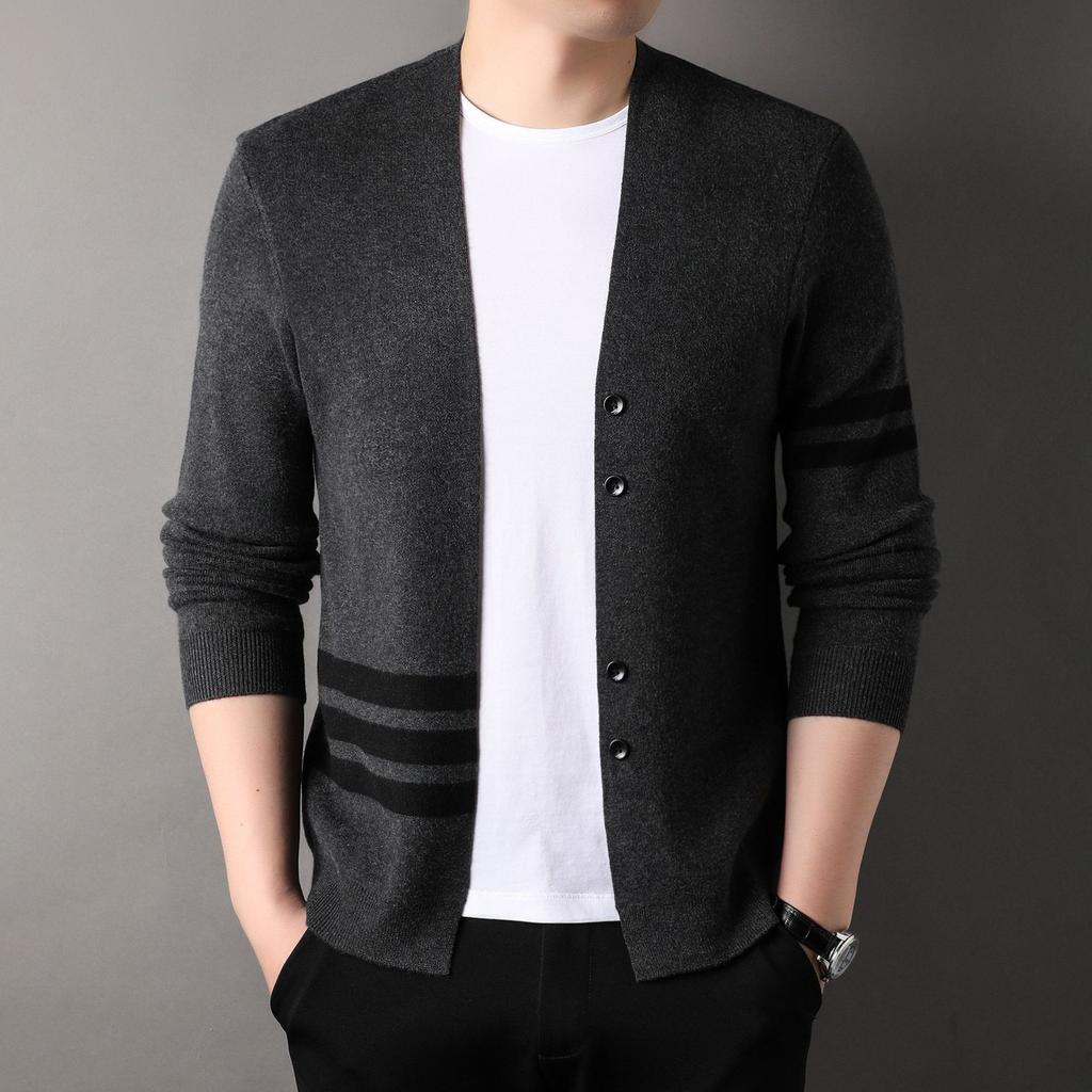 Осенний новый мужской вязаный кардиган, молодежный корейский стиль, повседневный свитер с V-образным вырезом, трендовая куртка для мужчин