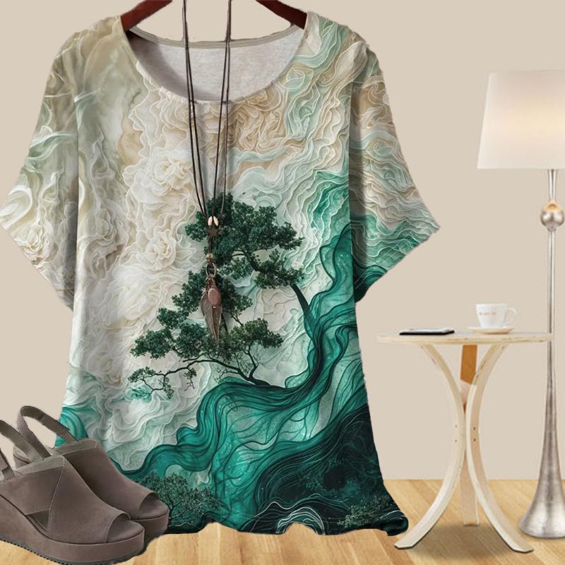 Женская модная повседневная свободная весенняя рубашка, женские топы с коротким рукавом и принтом в виде лесных животных и цветов