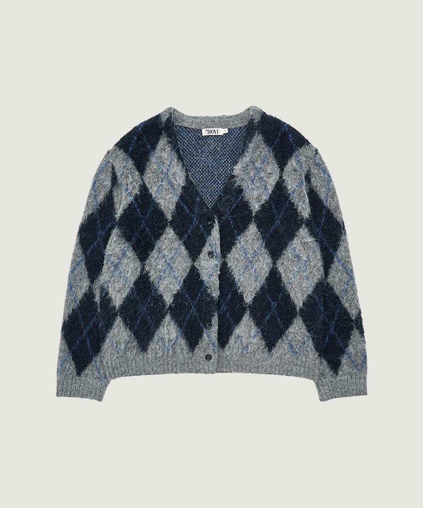 GROVE Aria Brushed Argyle Cardigan (Navy)