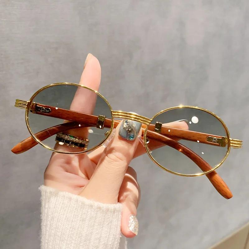 Ретро Женские Солнцезащитные Очки для Instagram Деревянная Ножка Овальная Рамка Защита от Солнца УФ-Защита Солнцезащитные Очки для Женщин