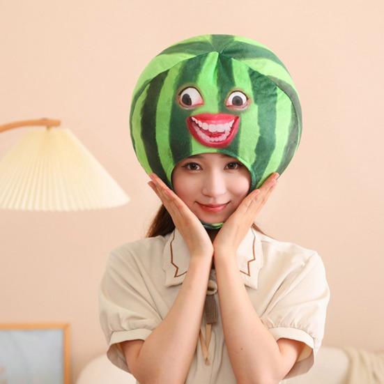 Funny Watermelon Cross-dressing Headwear Hat Plush Fruit Headgear Cartoon Decorative Selfie Props Cosplay Costume Accessories Performance Props