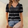 Women's Fashion Striped Printed Top Puff Short Sleeve V-neck T-shirt Loose Casual T-shirt
