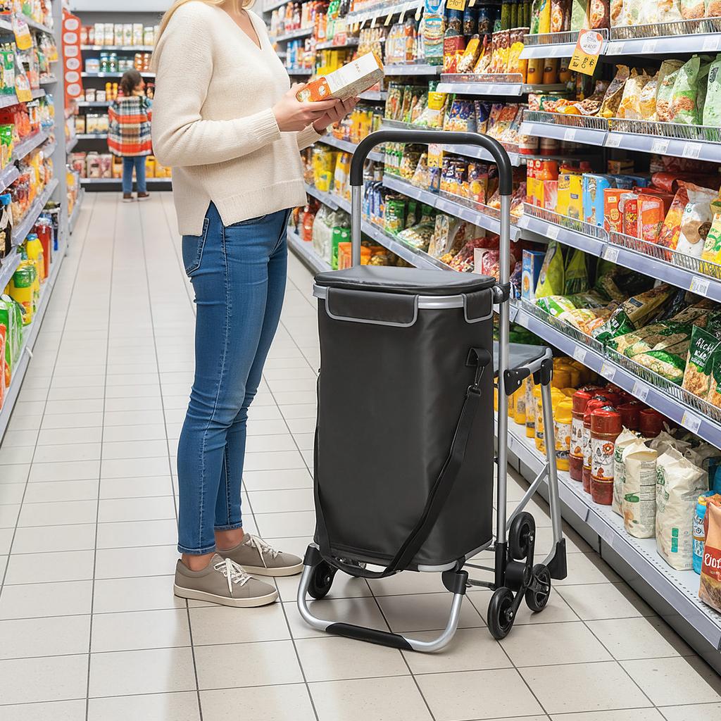 3-in-1 Shopping Trolley Foldable with Seat 40L Capacity Dark Grey