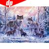 5D Diamond Mosaic Full Diamond Embroidery "Wolf Family In Snow"Diy Cross Stitch Round Diamond